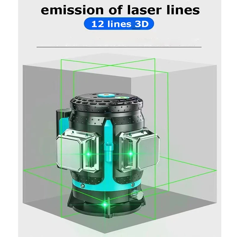 Remote Laser Level 12 Line 3D Blue Laser Beam High Precision Laser Line Level 360° Roating Laser Self-Leveling Construction Tool