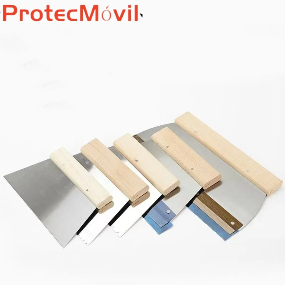 PVC Flooring Installation Tool - Interchangeable Tooth Glue Scraper with Wooden Handle, Self-Leveling A2/B3/B11 Tooth Squeegee