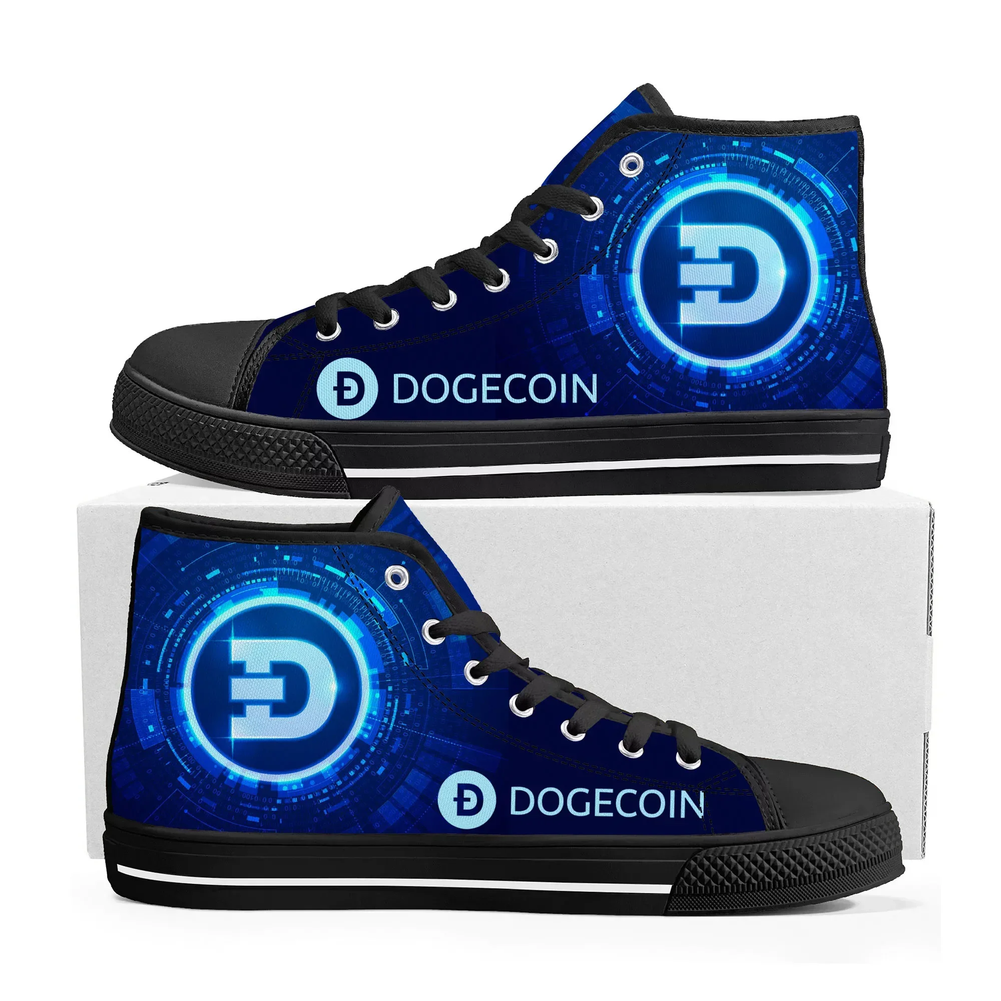 Dogecoin Crypto Currency Dog Coin High Top Sneakers Mens Womens Teenager Canvas Sneaker Casual Couple Shoes Custom Shoe