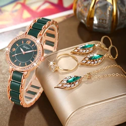 5PCS Women's Light Luxury Business Fashion Versatile Diamond studded Dial Steel Belt Watch Quartz Watch