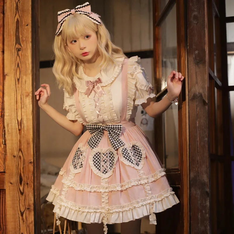 Sweet Peach ~ Lovely Short Lolita Skirt Salopette Dress by Yomi