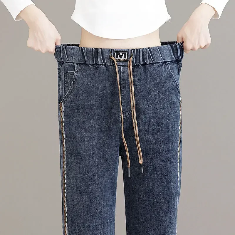 Broek Rechte pijpen Hoge taille Shot Damesjeans Blauwe broek voor dames Kantoor Maat X Groot Zomer Levendig met comfortabel A