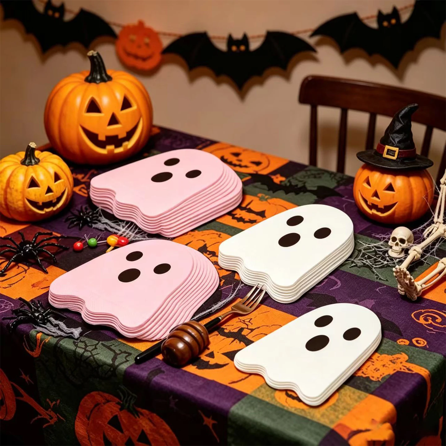 ハロウィンゴーストナプキン使い捨て誕生日パーティー雰囲気装飾用品ピンクホワイト小さな悪魔の形をしたペーパータオル