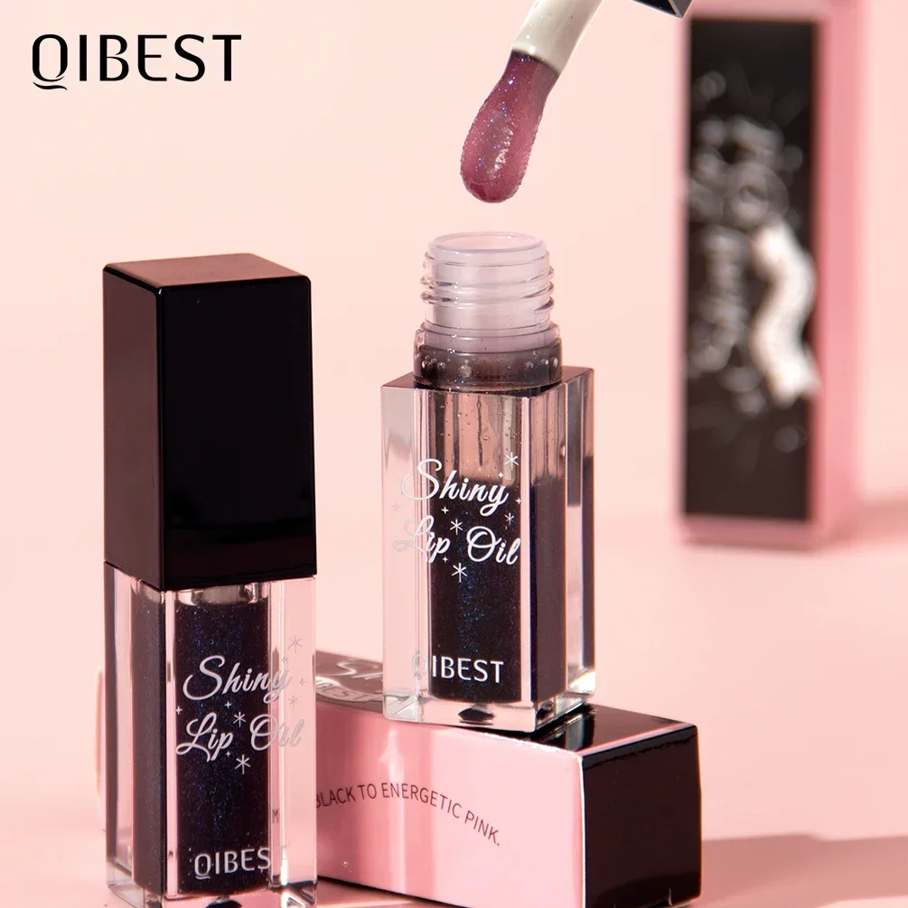 QIBEST อุณหภูมิสีเปลี่ยน Lipgloss Shiny Glitter Lip Oil Glass Moisturizing แต่งหน้ากระจกน้ํา Lip Glaze เครื่องสําอางค์