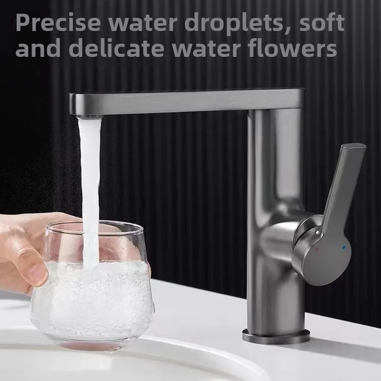 

High quality copper gun gray basin hot and cold faucet, household single hole faucet that can rotate 360 degrees freely