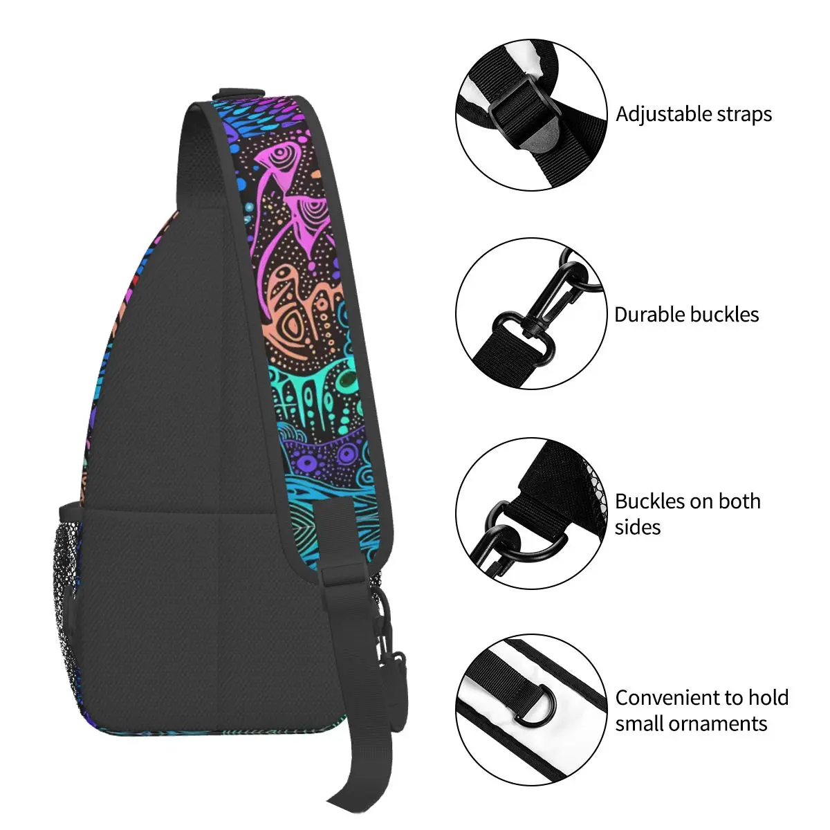 Mushrooms On The Moon Crossbody Chest Bags Neon Pattern Pockets Travel Pack Messenger Sports Teens Shoulder Bag Unisex