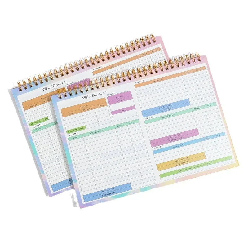 Monthly Budget Planner Notebook B5 Size 50 Pages Spiral-Bound Income and Expense Tracker Money Envelopes Organizer for Wallet