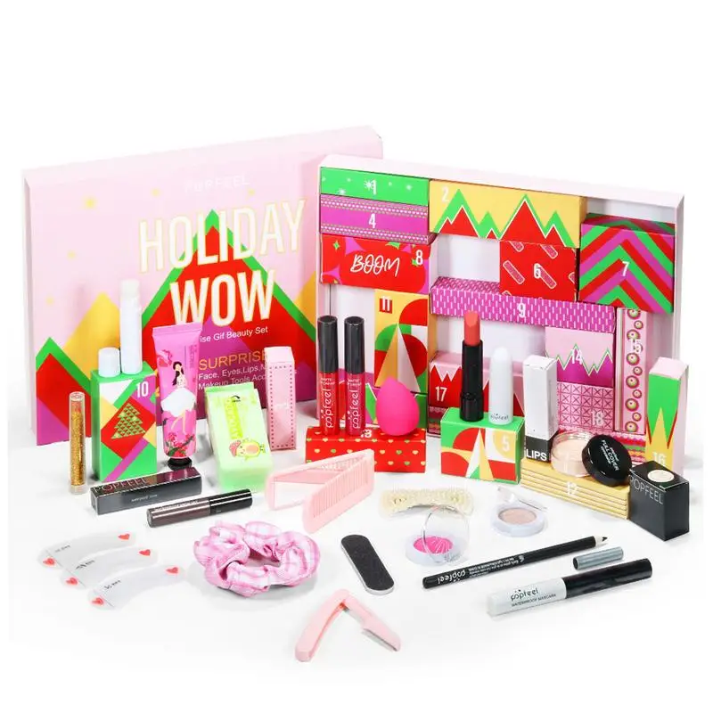 Juego de maquillaje Calendario de Adviento de Navidad Calendario de cuenta regresiva 2024 Lápiz labial Sombra de ojos Juego de cosméticos Favores de fiesta para mujeres y niñas