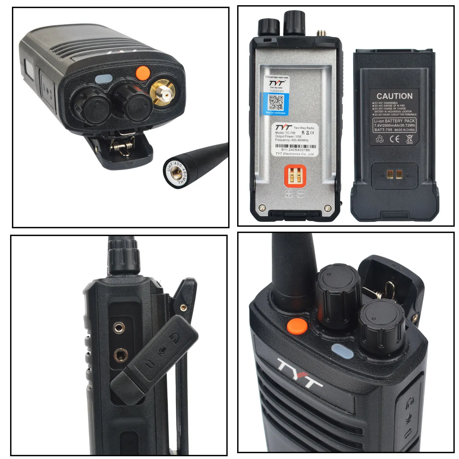 10W UHF 400-480MHz 16Ch ukryty wyświetlacz Scrambler VOX Walkie Talkie TYT TC-799 z akumulatorem litowo-jonowym 2800mah