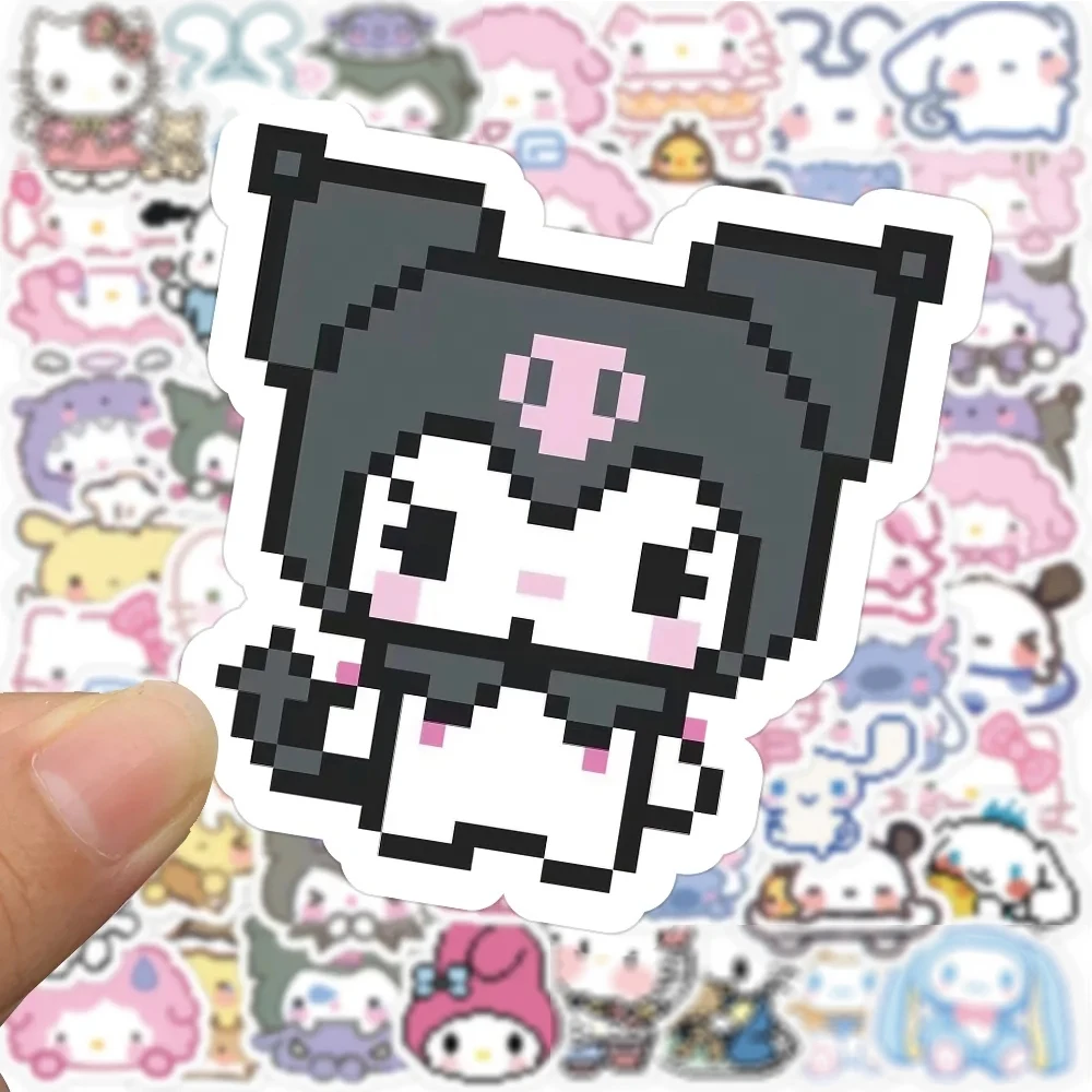 10/30/50/100pcs Pixels Hello Kitty Kuromi Stickers Kawaii My Melody Sticker Guitar Luggage Fridge Notebook Pochacco Decals Toys