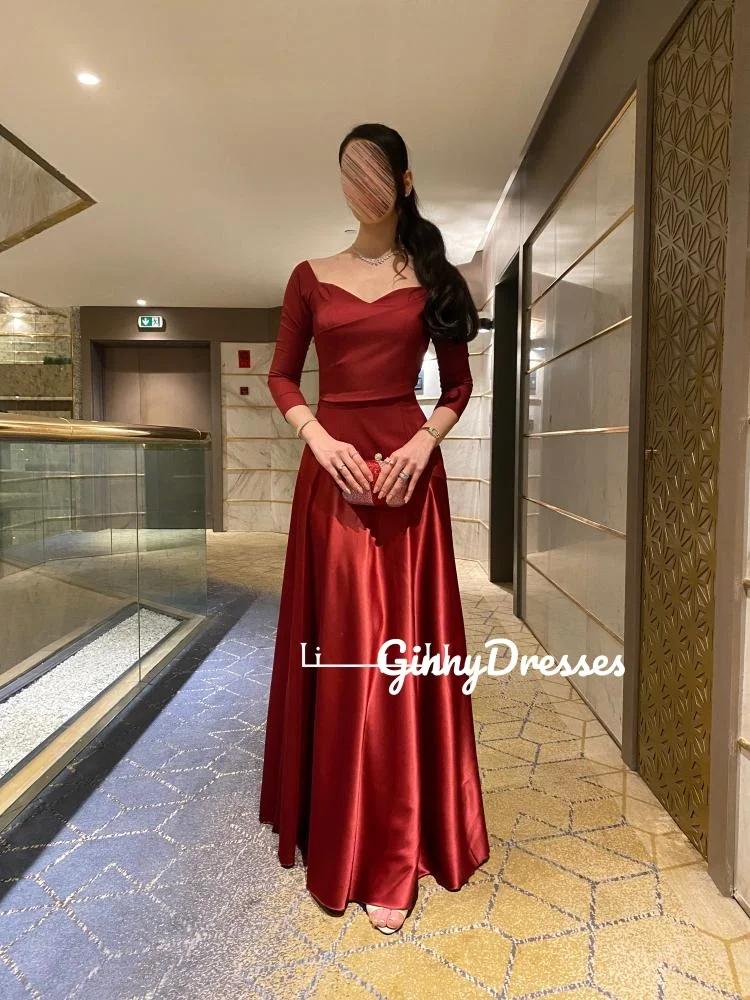 

Вечерние платья с вырезом «сердечко» и рюшами, роскошные дубайские платья, индивидуальный пошив, длинные рукава, красные, в пол, женские вечерние платья