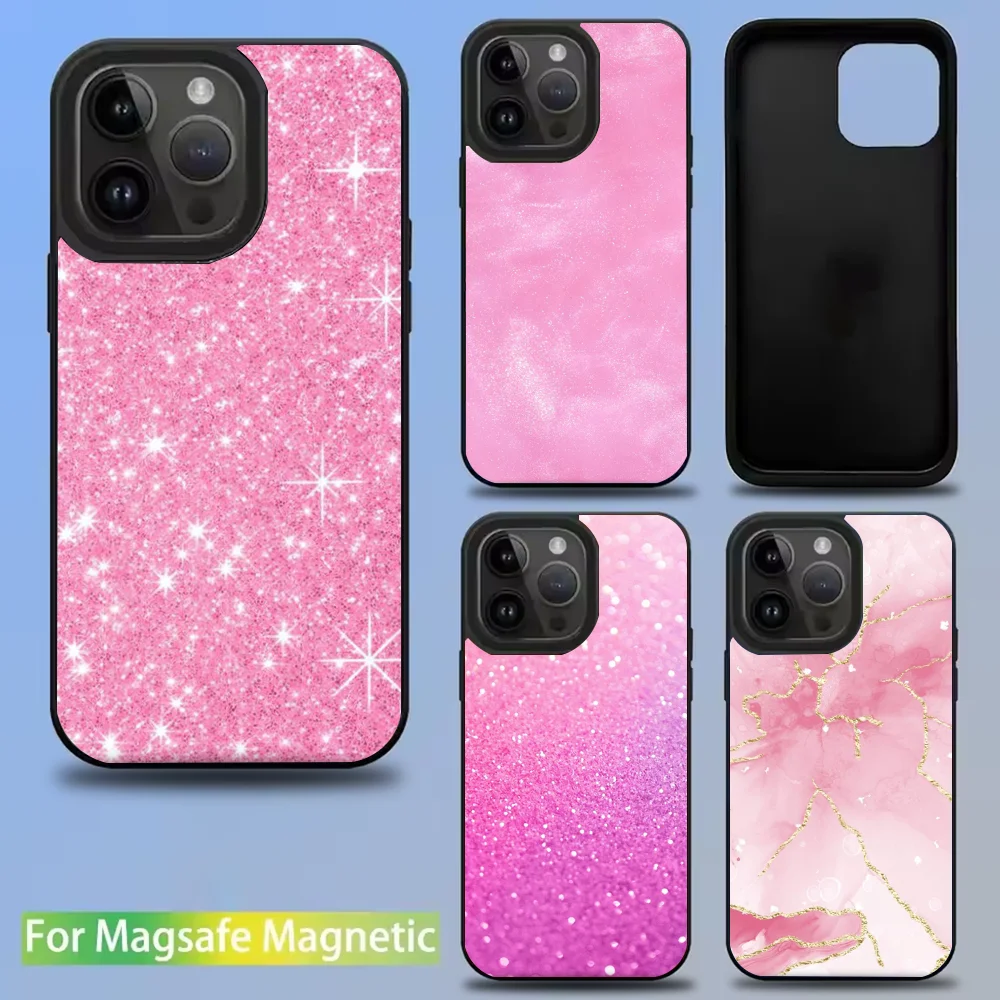 

FHNBLJ Gold Pink Glitter Phone Case For IPhone 16 15 14 13 12 11 Pro Mini Max Soft Magnetic Cover