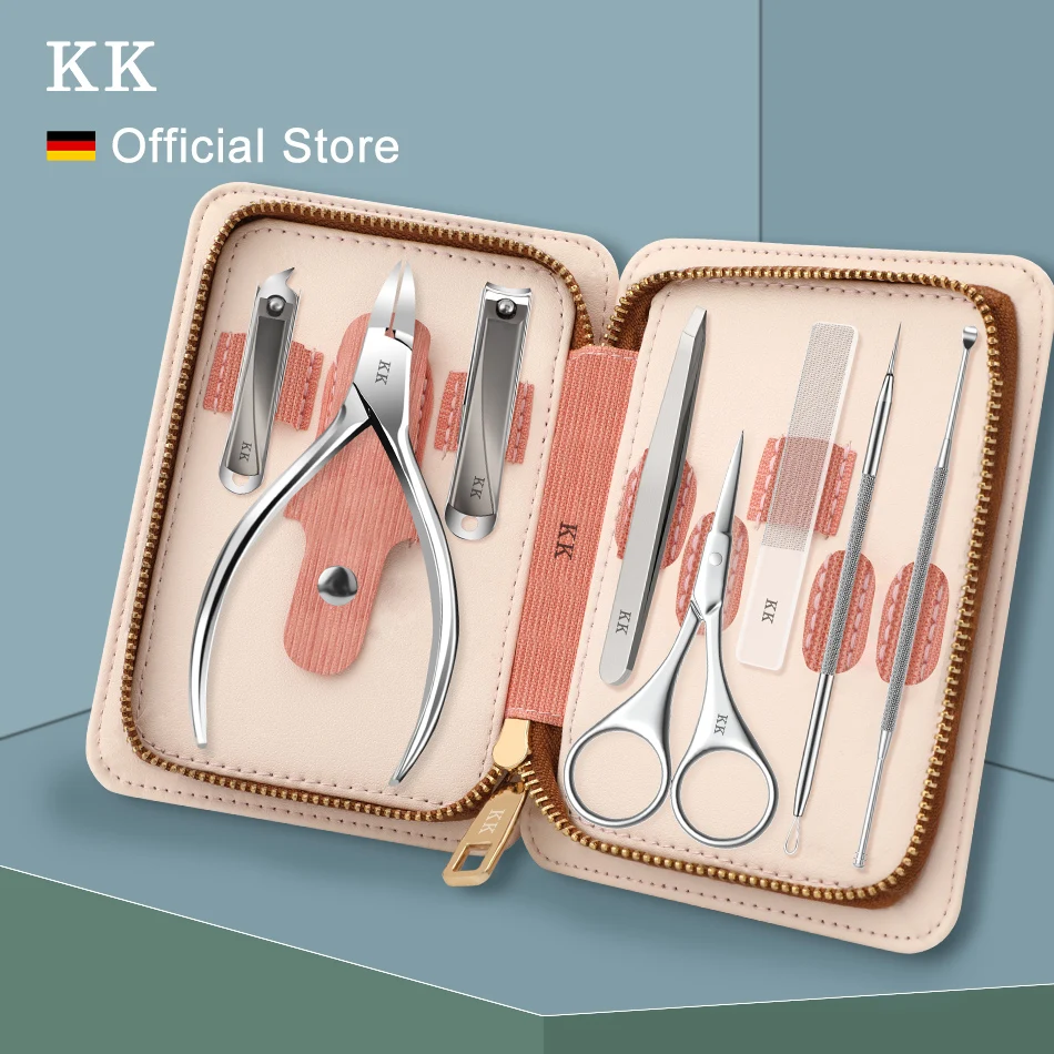 KK Manicure Tools Set tagliaunghie professionale 8 In1 Kit custodia da viaggio Set Pedicure in acciaio inossidabile tagliaunghie cura dei piedi