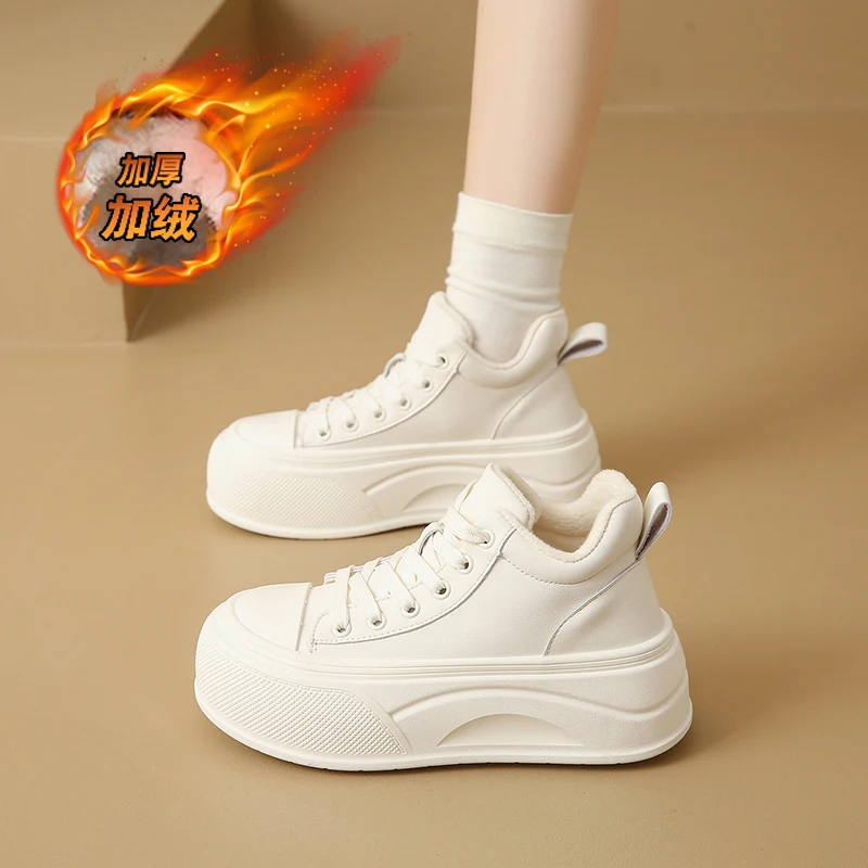 

CRLAYDK женские высокие кроссовки на меховой подкладке, зимние сохраняющие тепло, удобная прогулочная обувь из искусственной кожи на толстой подошве, ботильоны