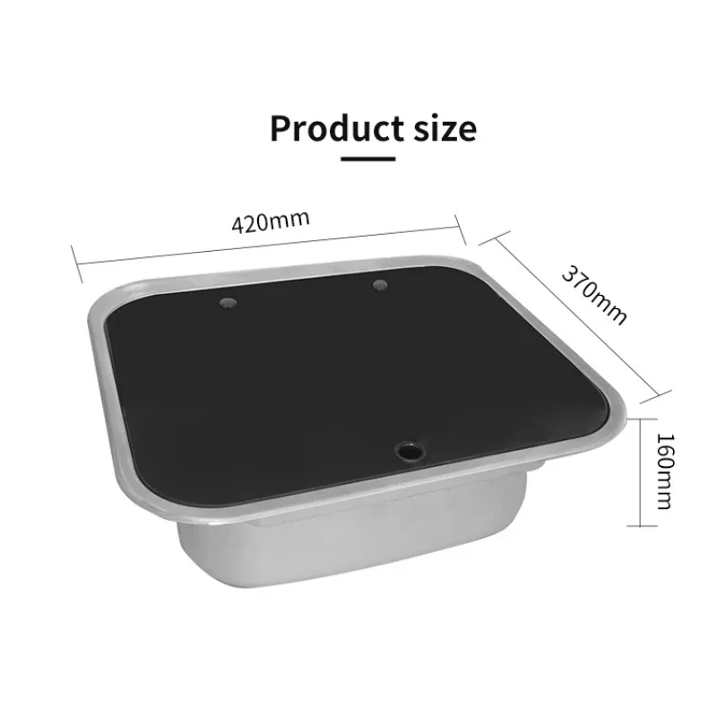 Folding RV Caravan 420 mm Tempered Glass Cover Square and Stainless-Steel RV Accessories Kitchen Caravan Sink