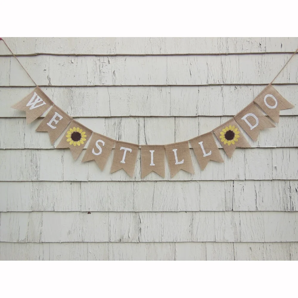 

1Set Monolithic 5.1*7.1inch WE STILL DO Sunflower Anniversary Pull Flag Banner Decoration Wedding Anniversary Party Wall Mount