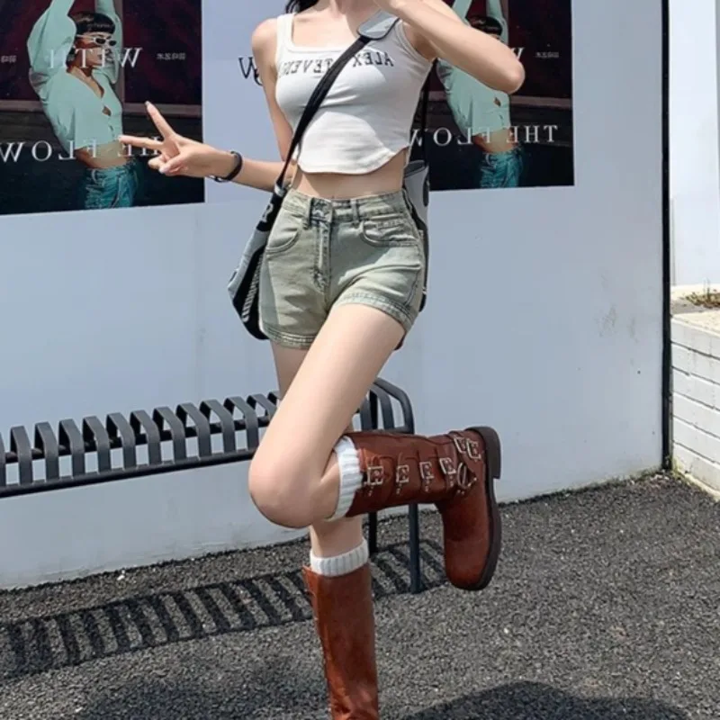 女性の夏のストリート韓国ファッションストレートレトロデニムパンツ人気のハイウエストホットガール気質レジャー