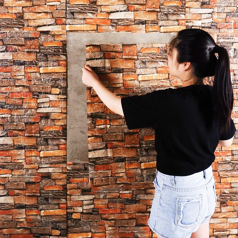 12Pcs 35*30cm High Quality 3D Foam Wall Panel Brick Retro Wallpaper Ceiling Self Adhesive Wallpanel Background  Home Decoration