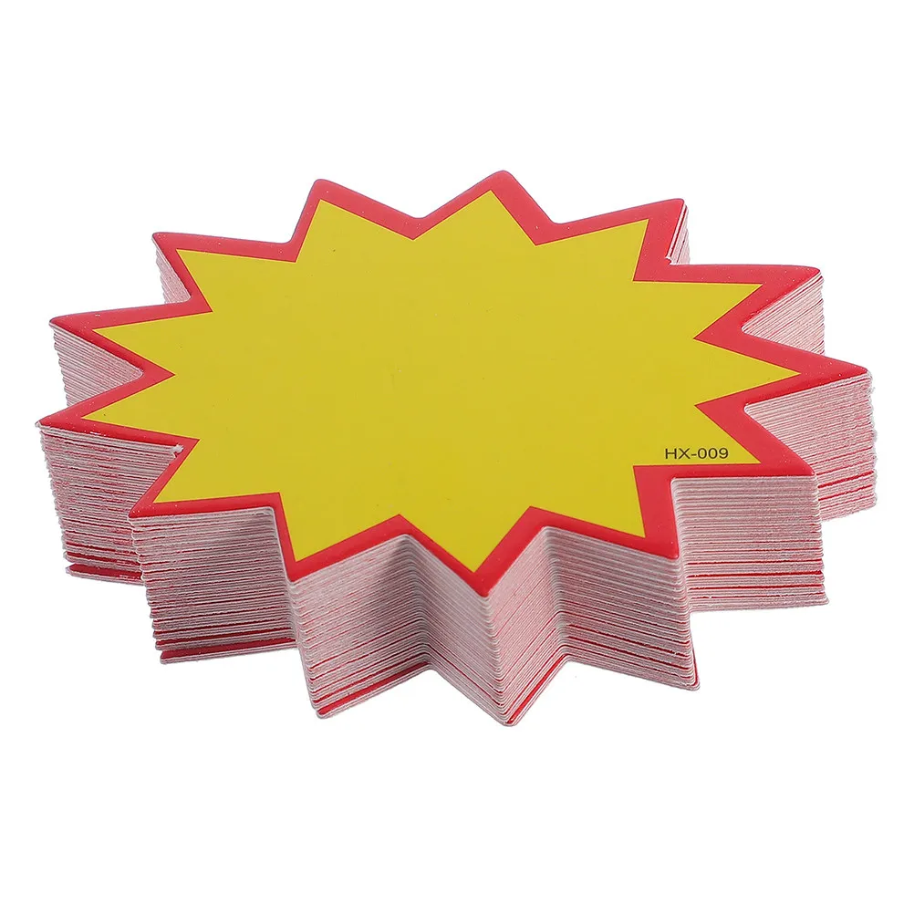 

100Pcs Sturdy Paper Price Tags Blank Retail Store Supermarket Sale Labels Eye-Catching Burst Star Cutout Design for Merchandise