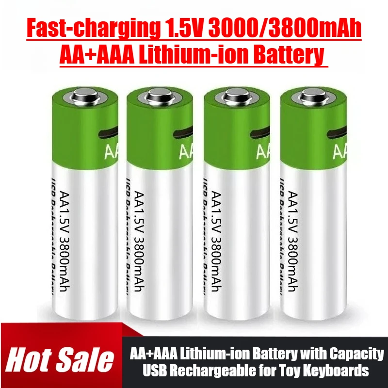 

Fast-charging 1.5V 3000/3800mAh AA+AAA Lithium-ion Battery with Capacity USB Rechargeable for Toy Keyboards