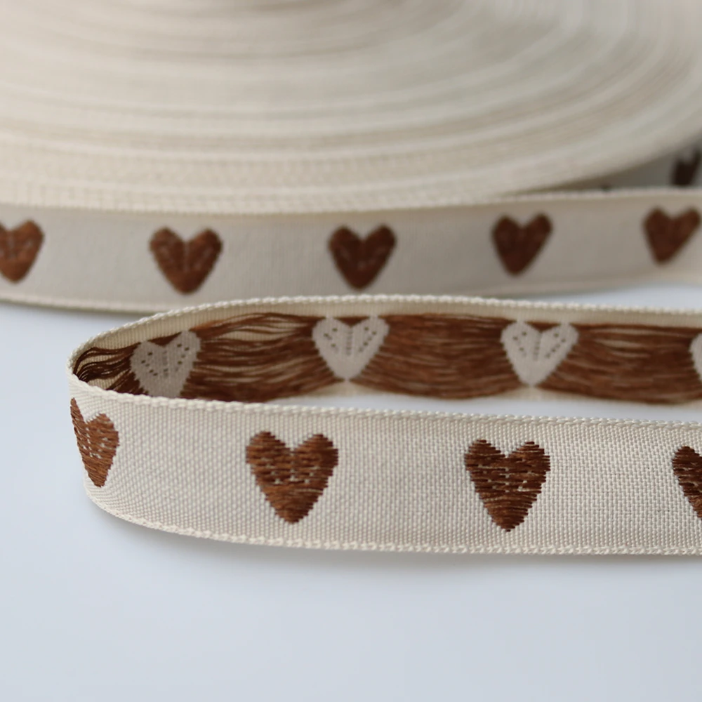 5 Meters 18MM 0.7Inch Brown Peach Heart Embroidery Webbing Ribbon Lace