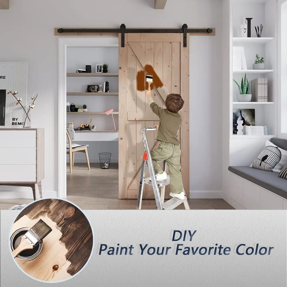 

36in x 84in Wood Barn Door with 6.6FT Barn Door Hardware Kit Included K Shape Solid Spruce Wood Panel Need to Assembly