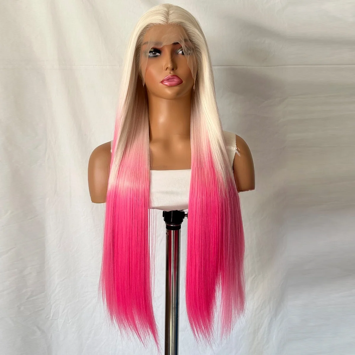 التدرج الوردي شعر مستعار للنساء طويل مستقيم الشعر الجبهة الدانتيل 13*4 الطبيعية رقيق تأثيري الاصطناعية الدانتيل الباروكات أومبير الدانتيل شعر مستعار أمامي #2