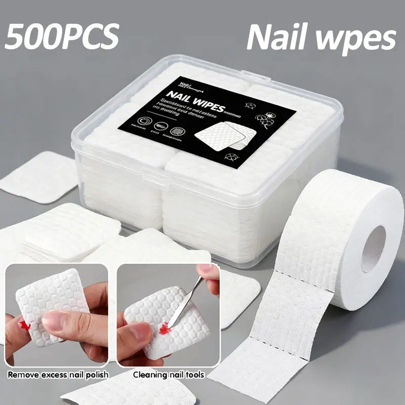 500Pcs Nail Polish Remover Cotton Pads Nail Cotton Wood Swab Clean Sticks for Gel Glue Makeup Manicure Cleaning Tool Paper