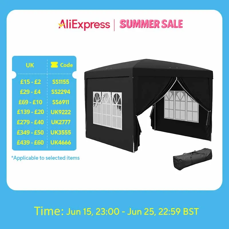 شرفة منبثقة مع حقيبة حمل ، سوداء ، مقاومة للأشعة فوق البنفسجية ، خيمة للحفلات ، مظلة تخييم ، سرادق ، 3 × 3 (م) #1