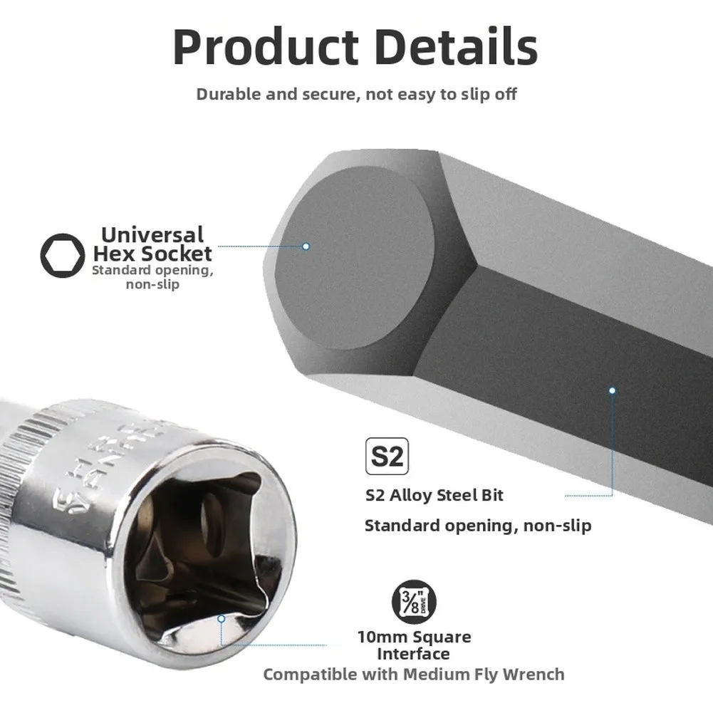 Chromium Vanadium Steel Hex Bit Socket Set Extra Long 3mm to 12mm 1/8 inch to 7/16 inch for DIY and Electrical Work