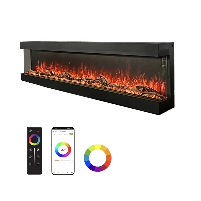

Electric Fireplace Heater Modern 3-Sided Recessed Fireplace