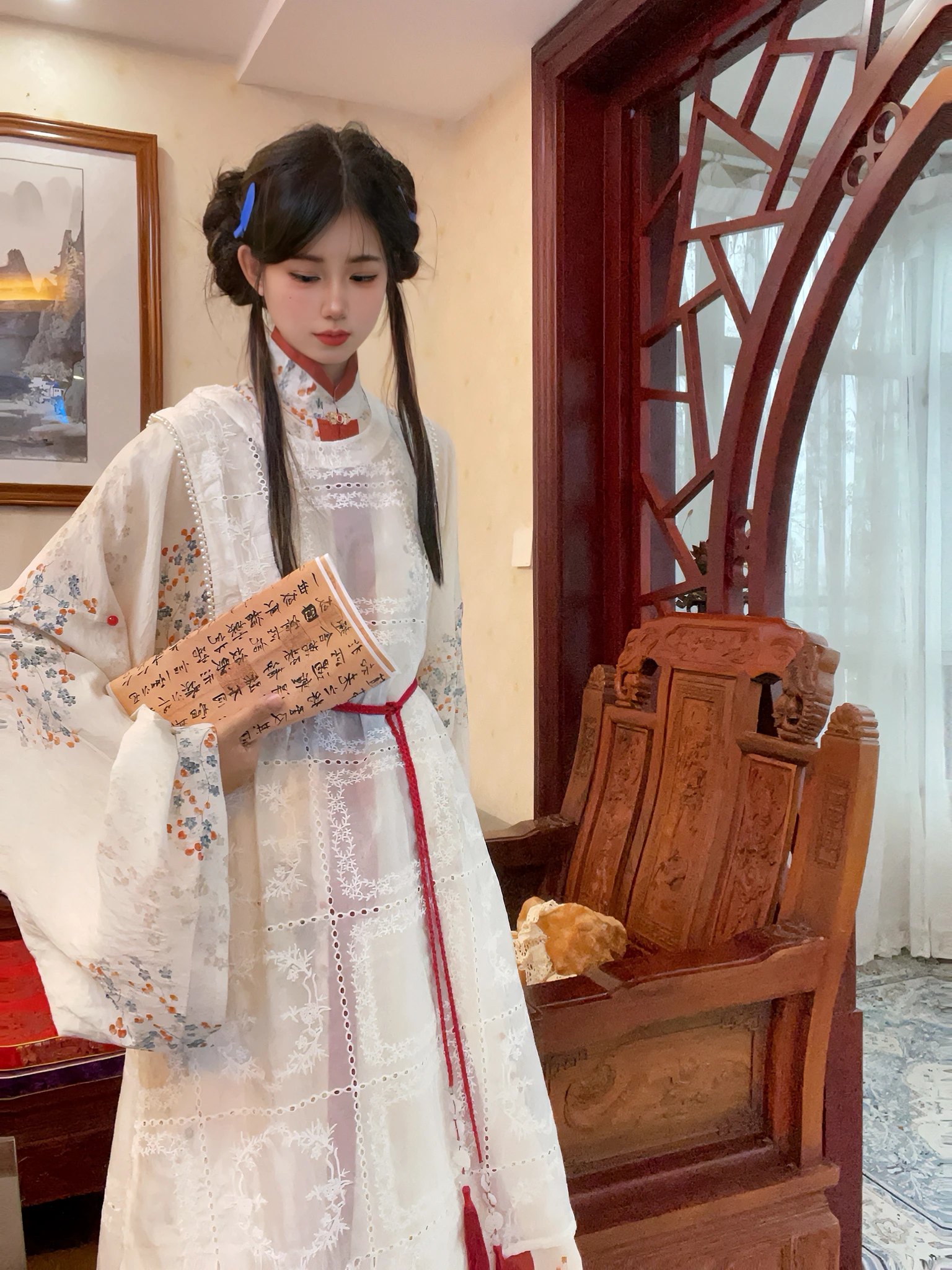 

Traditional Hanfu Set Long irt Collar Stand-up Button-down Ming Dynas Sle Women's Spring Autumn Long Skirt Ensemble
