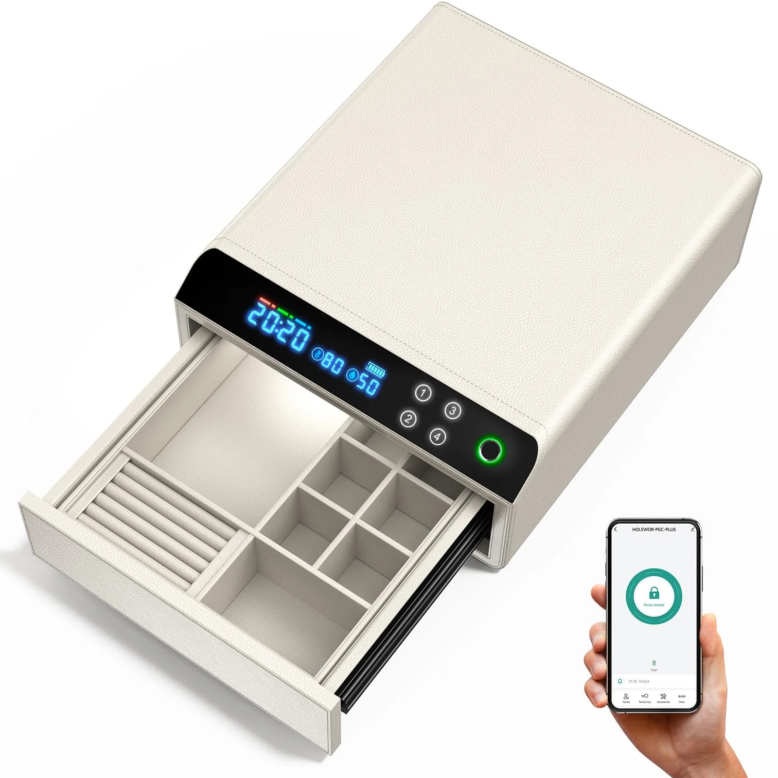 Smart Electronic Digital Lock Use Leather Bluetooth Drawer Safe Biometric Jewelry Watch Winder Home Safe Box