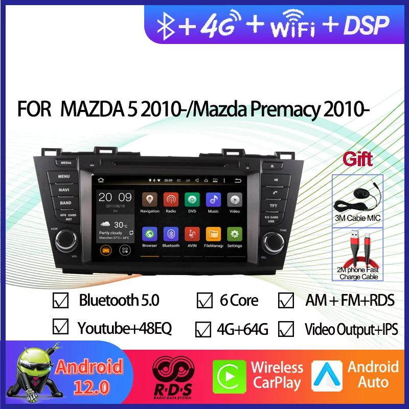 

Android Car GPS Navigation Multimedia DVD Player For Mazda 5/Premacy 2010- Auto Radio Stereo With BT WiFi Mirror Link