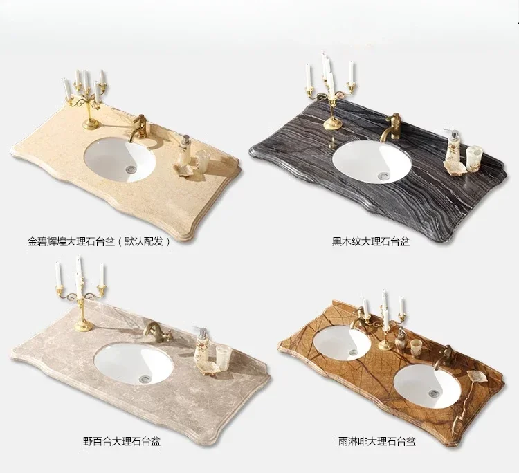 Customized natural marble countertop solid wood bathroom cabinet wash basin toilet wall-mounted double basin bathroom cabinet