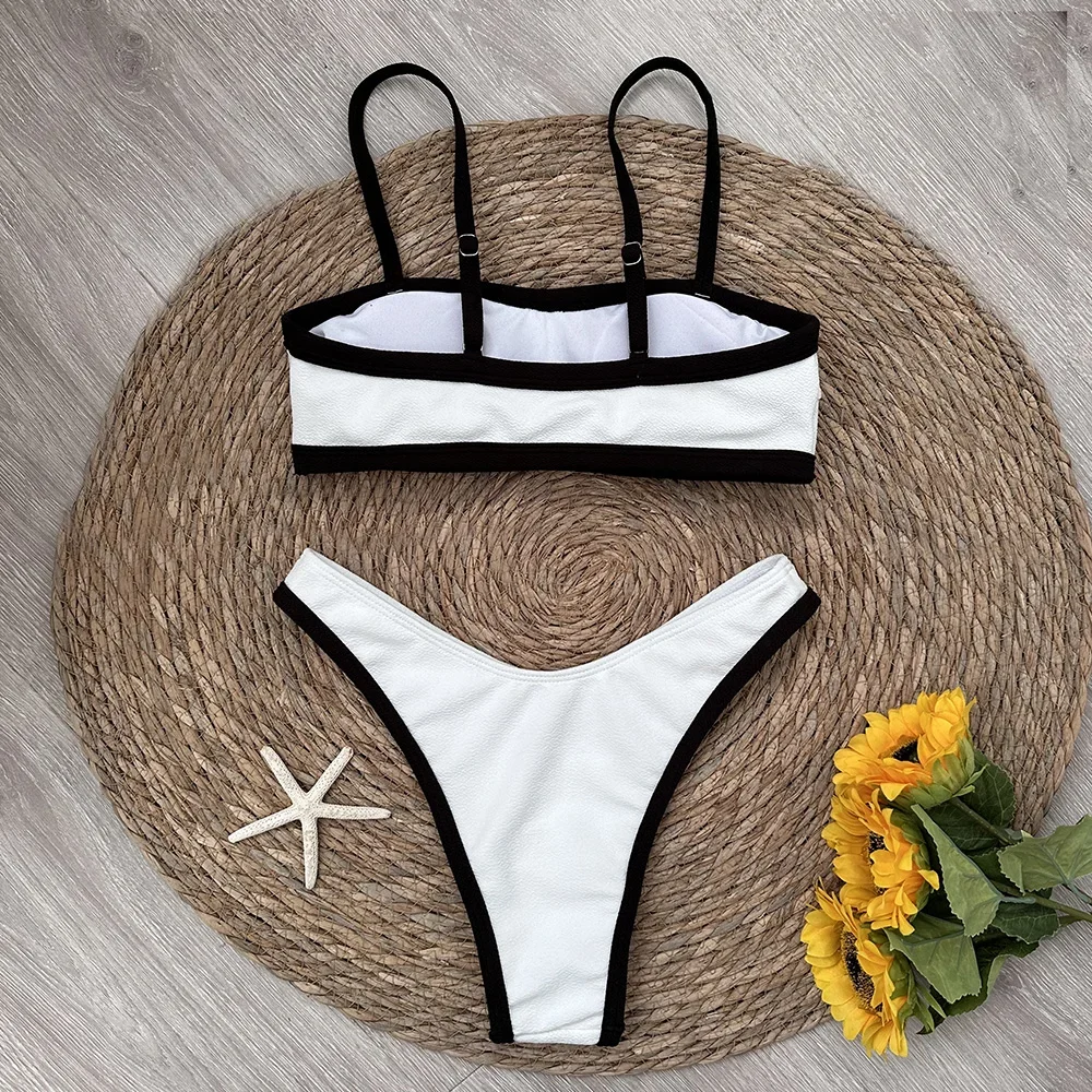 Black White Bikini 2025 Sexy Women Swimsuits Female Swimwear Micro Bikini Set Brazilian Biquini Swimming Suit Solid Beachwear