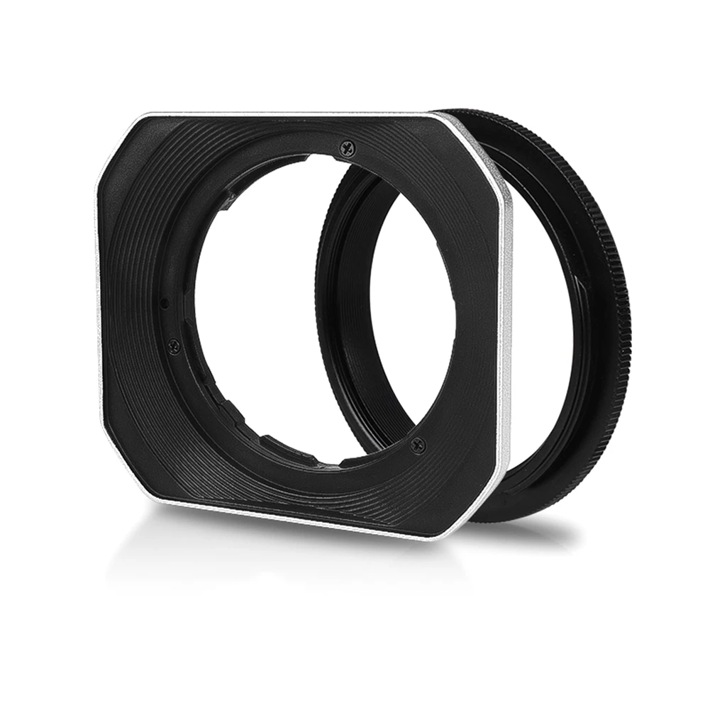N05R 52mm Lens Hood with Bayonet Adapter Ring Caliber Square Light Shield for Canon/Nikon/Sony/Fuji 52mm Lens Sunshade Silver