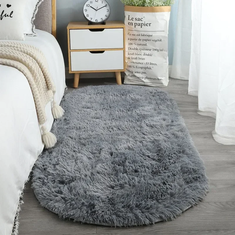 Thicken Oval Thick Carpet for Living Room Plush Bedroom Rugs Long Pile Plush Rug Children Bed Soft Velvet Mat Home Decor 러그카펫