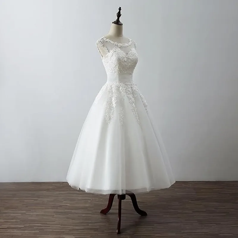 

Новое белое лицензионное свадебное платье в Европе и Америке 2025 года, простое кружевное легкое свадебное платье средней длины без рукавов