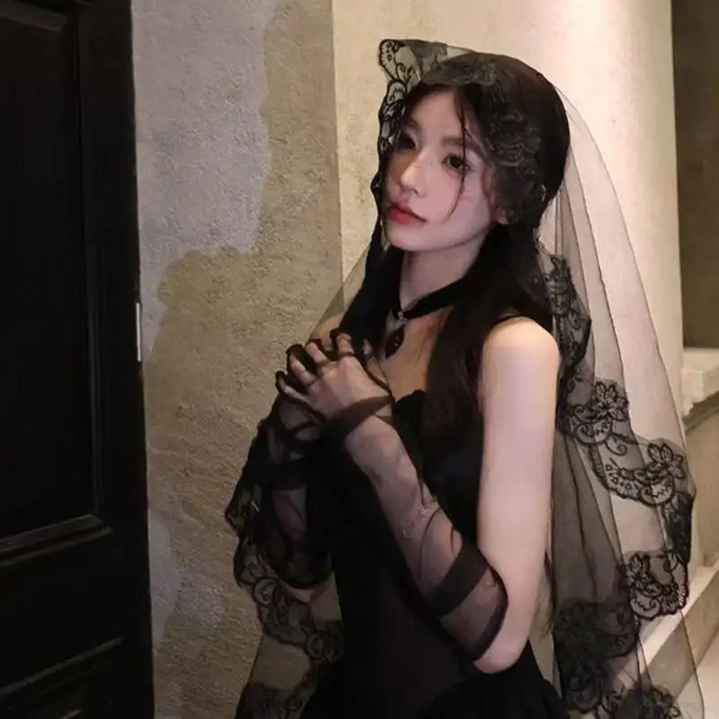 

195E Sophisticated Lace Veil and Gloves Set Stage Performances Veils Wedding Veil