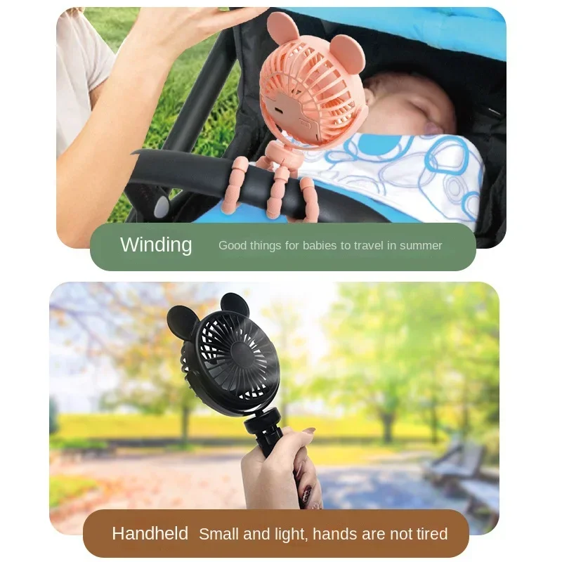 Fan for Cart Stroller Fans Portable Cartoon Outdoor Fan Clip on For Baby USB Rechargeable Handheld Electric Fan for Home 3 Speed