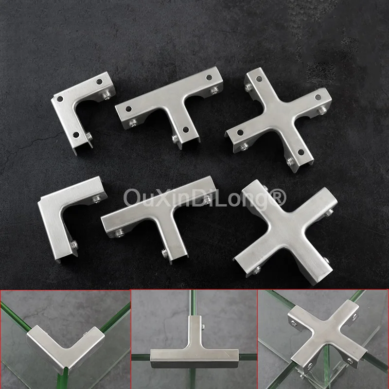 10PCS Stainless Steel Glass Combination Holder Bracket L Shape/T Shape Sleeve Glass Clamps Glass Fixing Clip for 8-12mm GF952