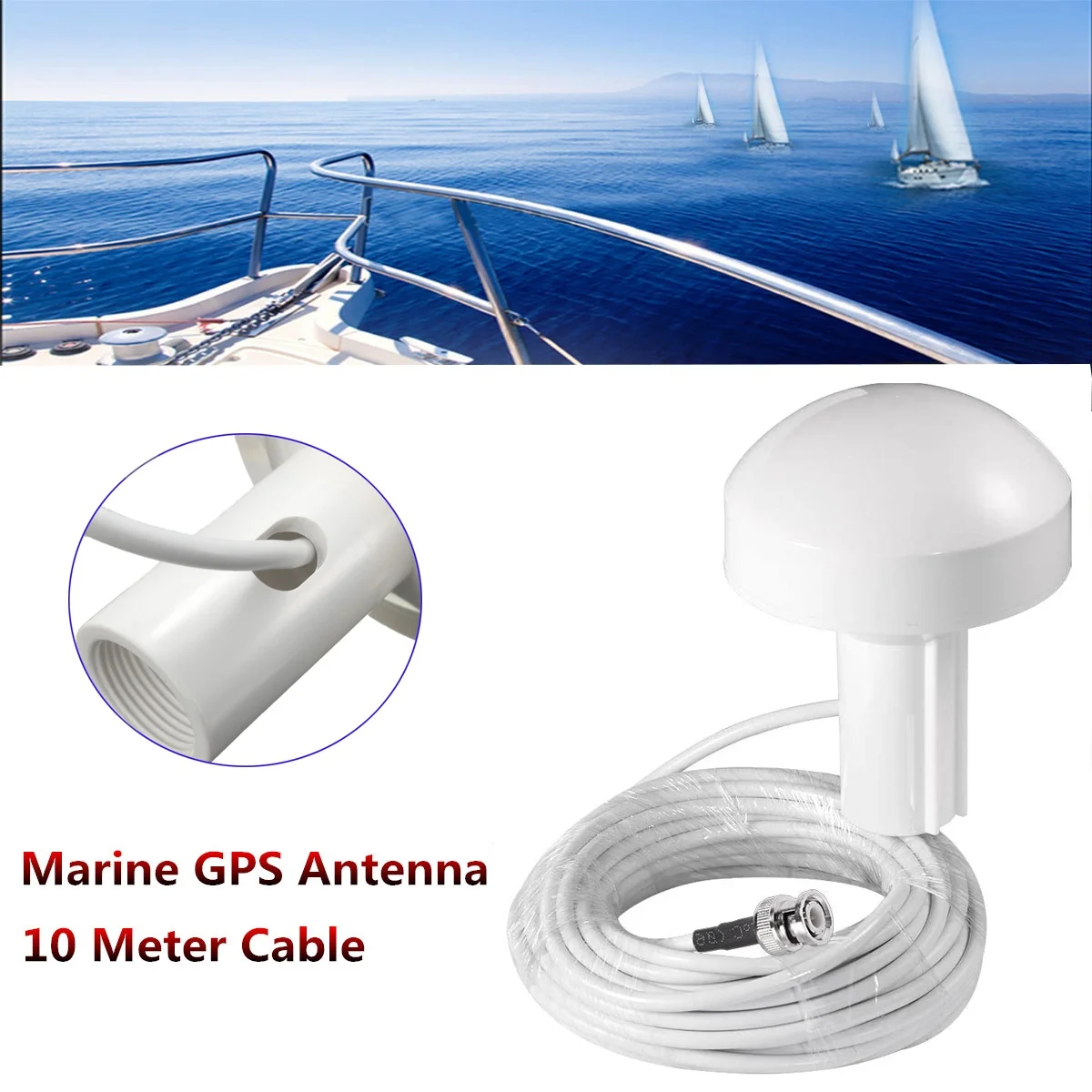 Ship GPS Active Marine Navigation Antenna 10M BNC Male Plug Connector