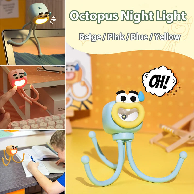 Octopus Night Light Mini Adjusting Table Lamp Portable Reading Light Easy Fixed Octopus Tentacles Desktop Fun Pieces Toy Lamp