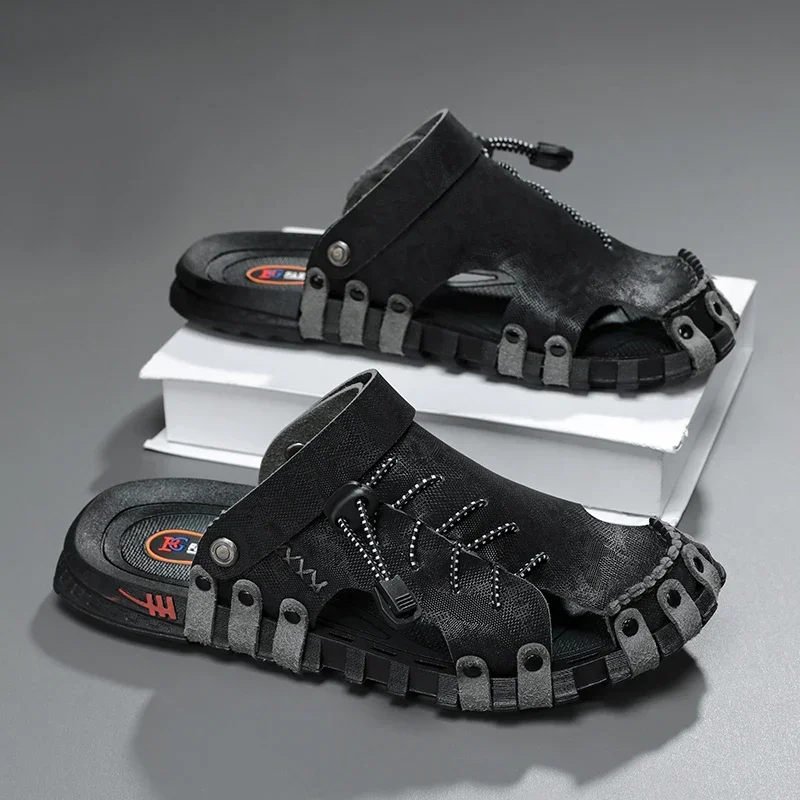 

Повседневные мужские тапочки, удобные летние роскошные кожаные сандалии ручной работы, уличная пляжная обувь в римском стиле, большой размер 39-44