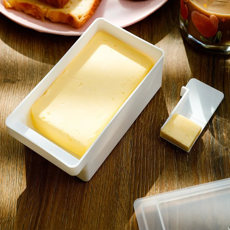 

1pc 16.9cm Food-Grade Butter Storage Box with Built-in Cutter & Lid for Refrigerator