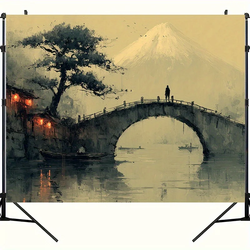 قطعة واحدة من نسيج جسر طلاء الحبر - قماش بوليستر، قابل للغسل في الغسالة، مناسب لتزيين غرفة النوم وغرفة المعيشة