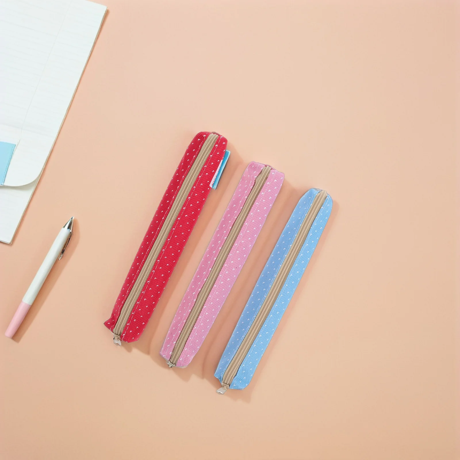 

3 Pcs Candy Color Pen Bag Pencil Case for Teen Girls Canvas Dots Cute School Pouch