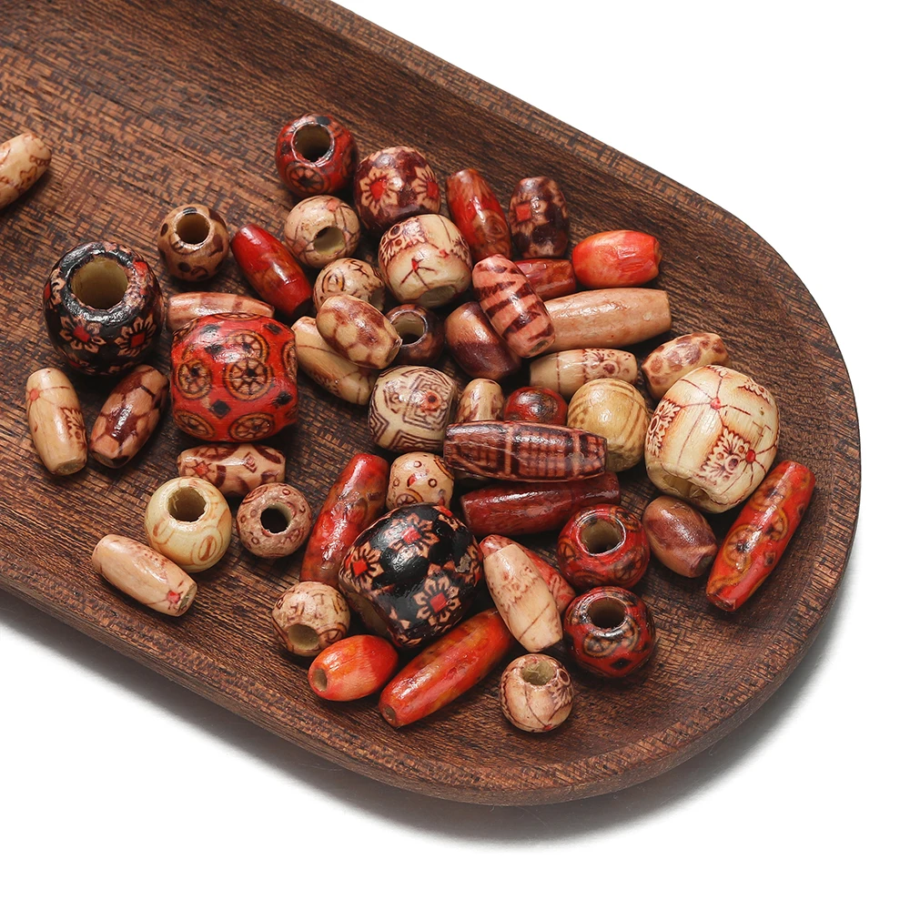 30-100pcs Wooden Mixed Painted Drum Beads Barrel Shaped Spacer Loose Beads for DIY Necklace Bracelet Jewelry Making Accessories