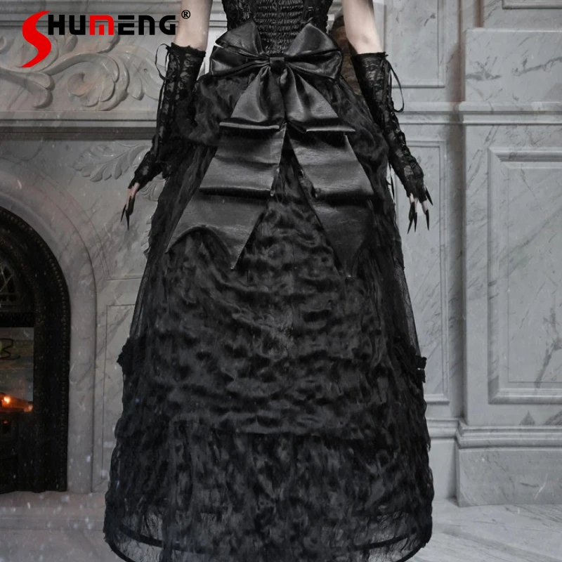 

Women's French Style Gothic Long Tail Princess Skirt Halloween Outfit Elegant Party Evening Banquet High-waisted Skirts Female